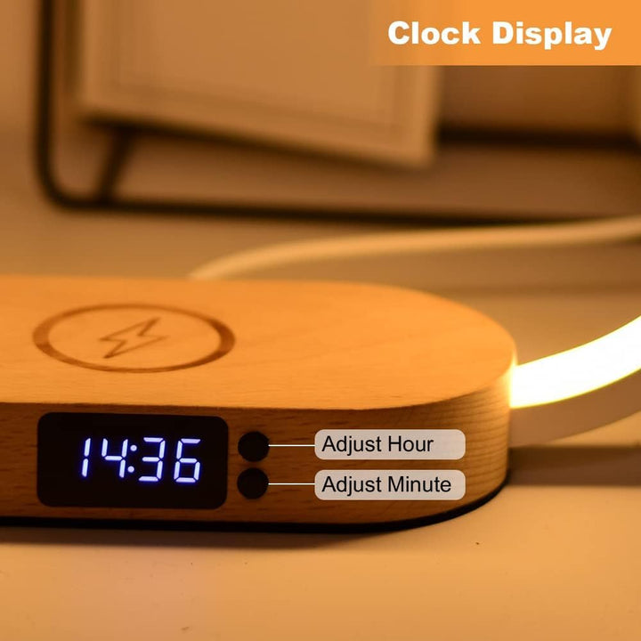 Wireless Charging Bedside Table Lamp with Clock – Lumora | Kalsten