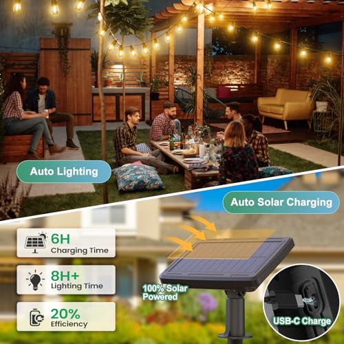 Kalsten | 52FT Solar String Lights for Outdoor with Remote Control, Warm White