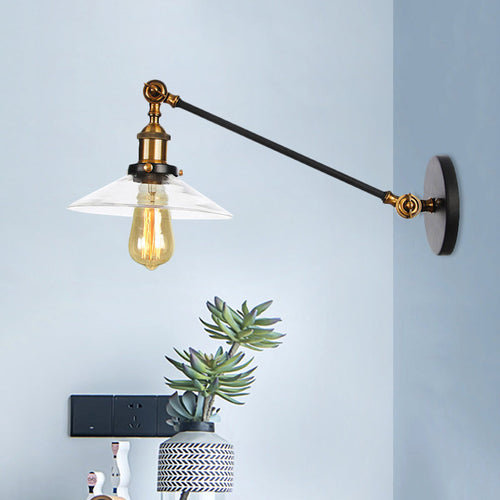 Kalsten | 1 Light Indoor Wall Lamp Vintage Black/Brass/Bronze Lighting Fixture with Cone Transparent Glass Shade, 8