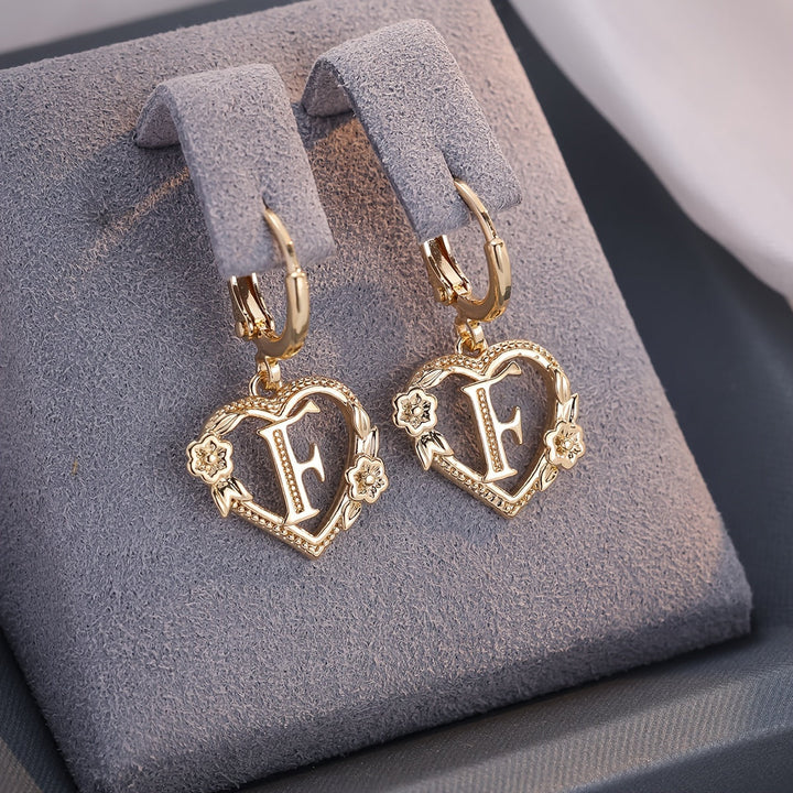 Kalsten | Dainty Initial Letter Heart Hoop Earrings