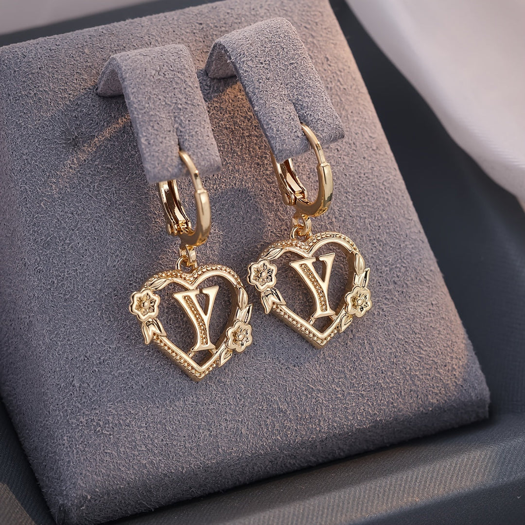 Kalsten | Dainty Initial Letter Heart Hoop Earrings