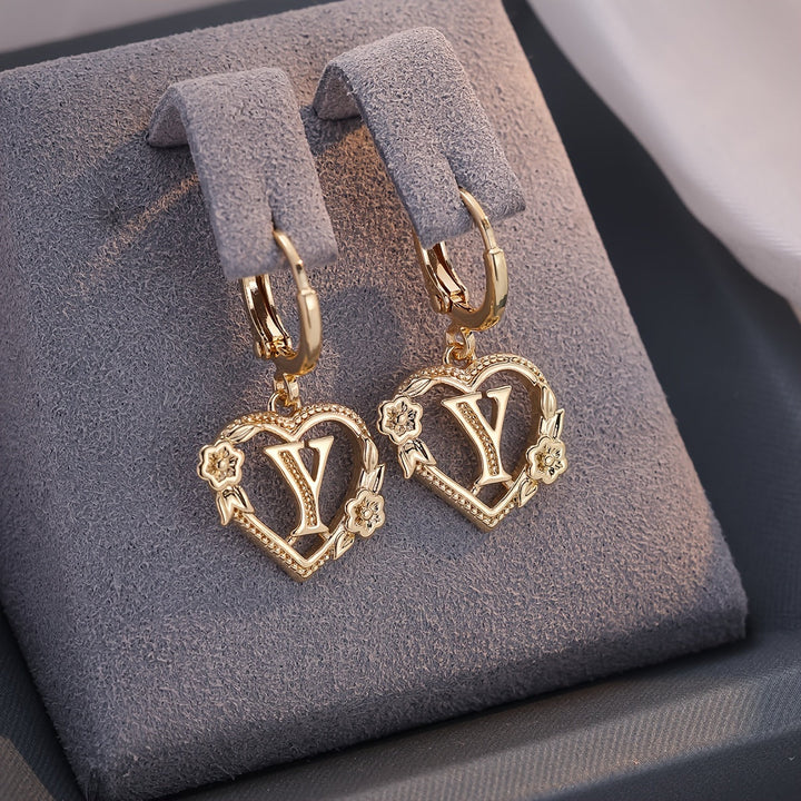 Kalsten | Dainty Initial Letter Heart Hoop Earrings