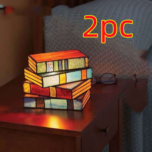 Stacked Books Lamp Nightstand Desk Lamps Resin Handicraft Stacked Books Light Stained Glass Table Desk Reading Light Decorative | Kalsten
