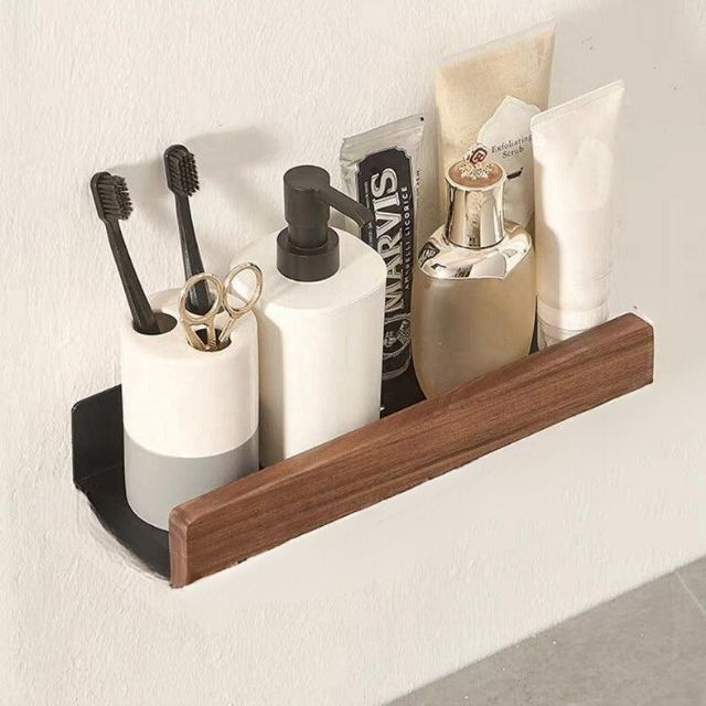 Solid Wood No-Drill Bathroom Shelf