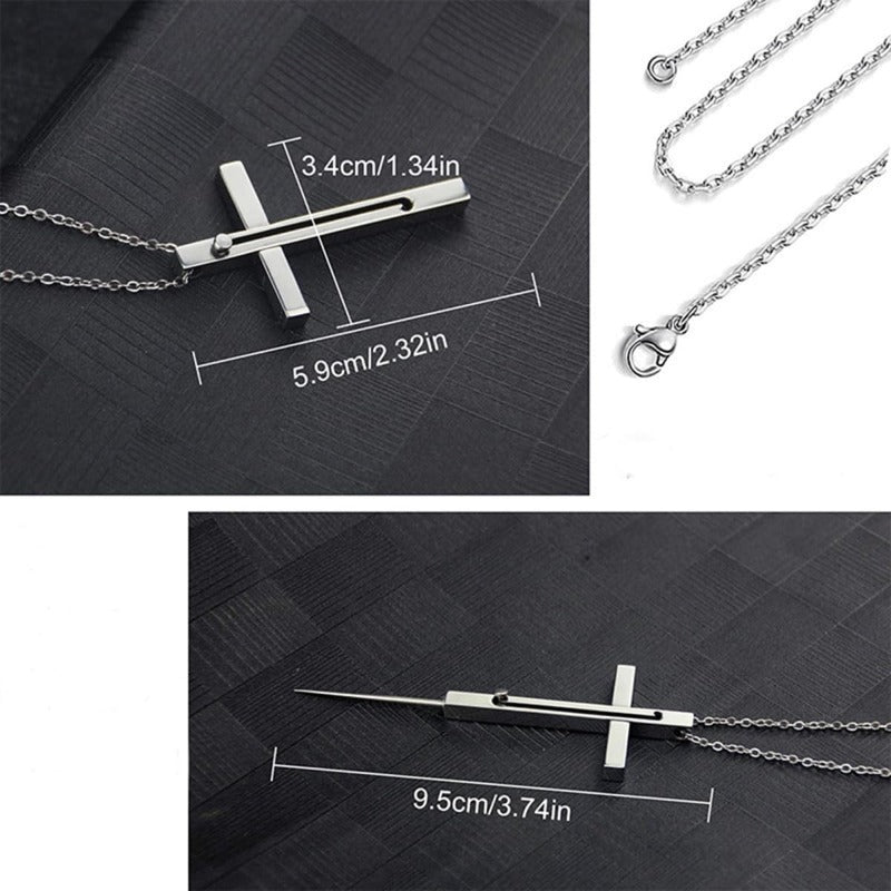 Kalsten | Retractable Toothpick Necklace with Stainless Steel Cross Pendant