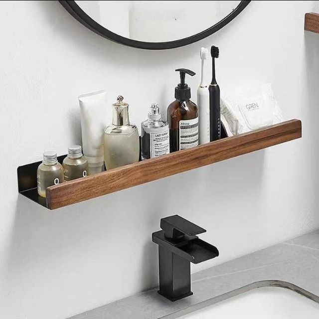 Solid Wood No-Drill Bathroom Shelf
