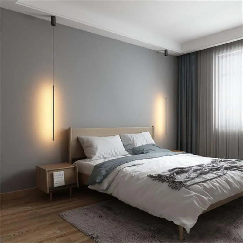 Slim Black Metal Pendant Bedroom Lamp Noxord