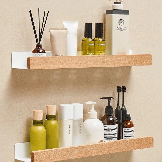 Solid Wood No-Drill Bathroom Shelf