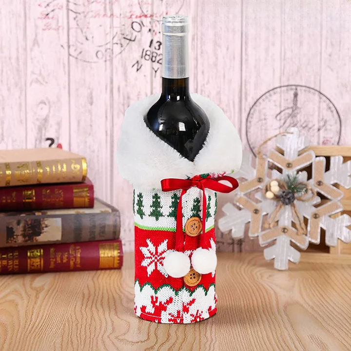 Christmas bottle cover with fur collar – festive cover for wine bottles, gnome decoration for Christmas, perfect as gift wrapping | Noxord
