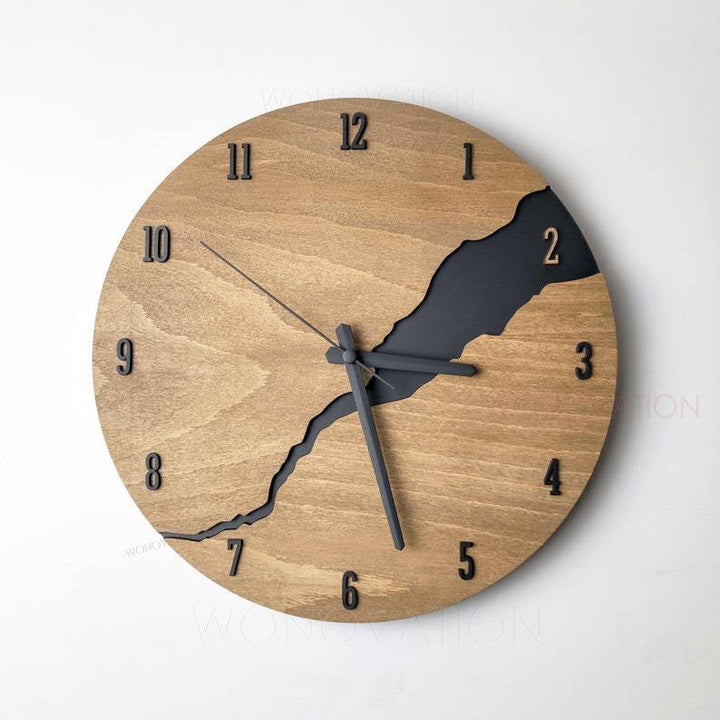Kalsten | RusticEdge – Unique wall clock with cracked wood surface and rustic elegance