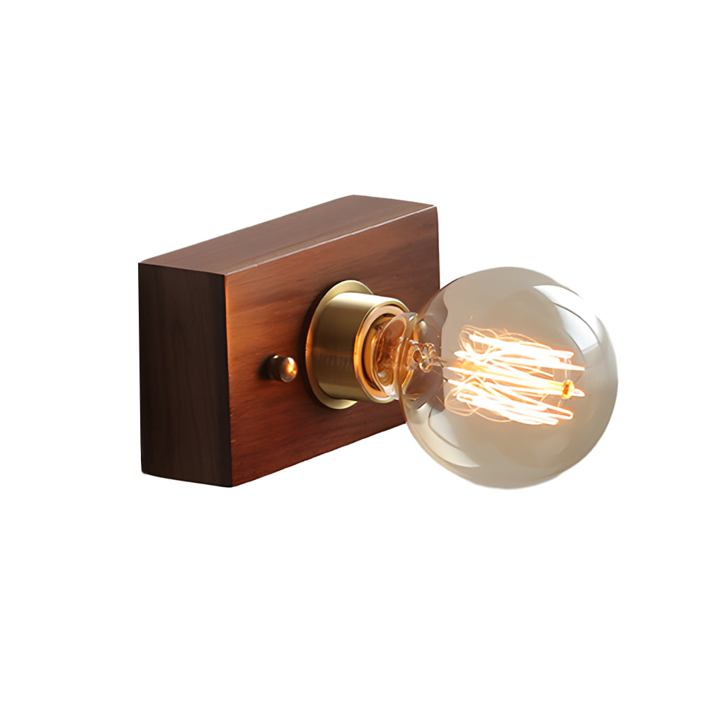Round/Square Vintage Walnut Wood Wall Lamp 1-light with Pull Chain Switch | Noxord