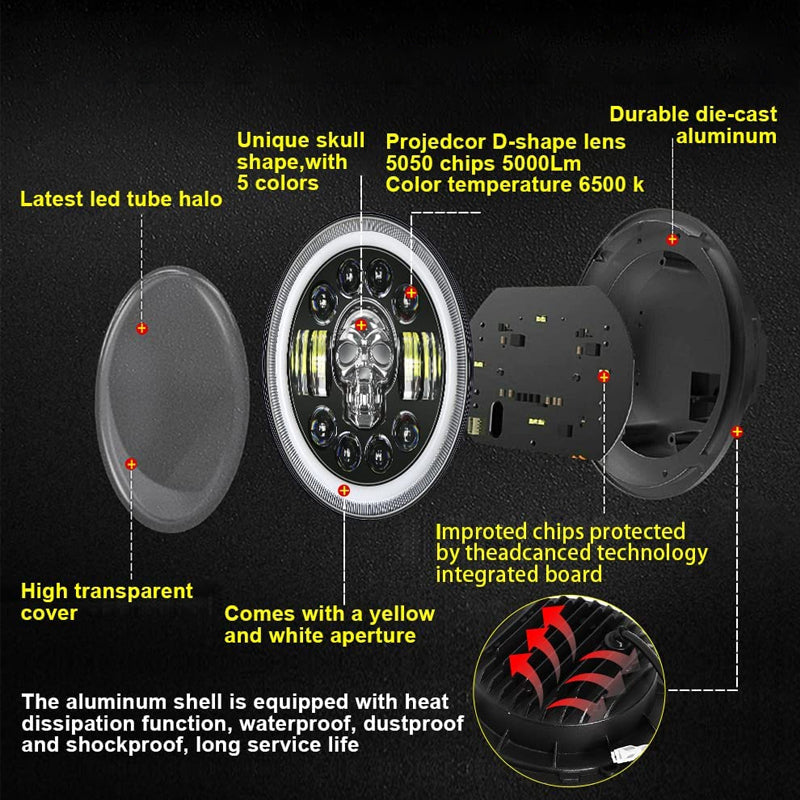 Noxord | 7 Inch Skull LED Headlight