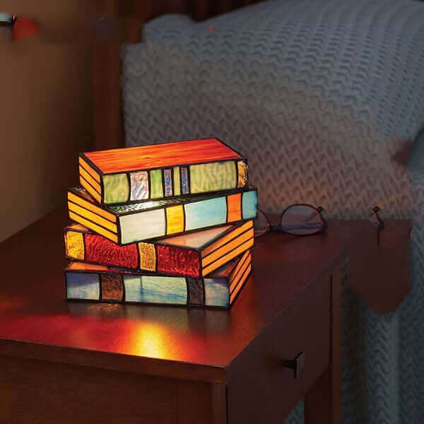 Stacked Books Lamp Nightstand Desk Lamps Resin Handicraft Stacked Books Light Stained Glass Table Desk Reading Light Decorative | Kalsten