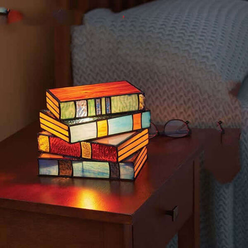 Stacked Books Lamp Nightstand Desk Lamps Resin Handicraft Stacked Books Light Stained Glass Table Desk Reading Light Decorative | Kalsten