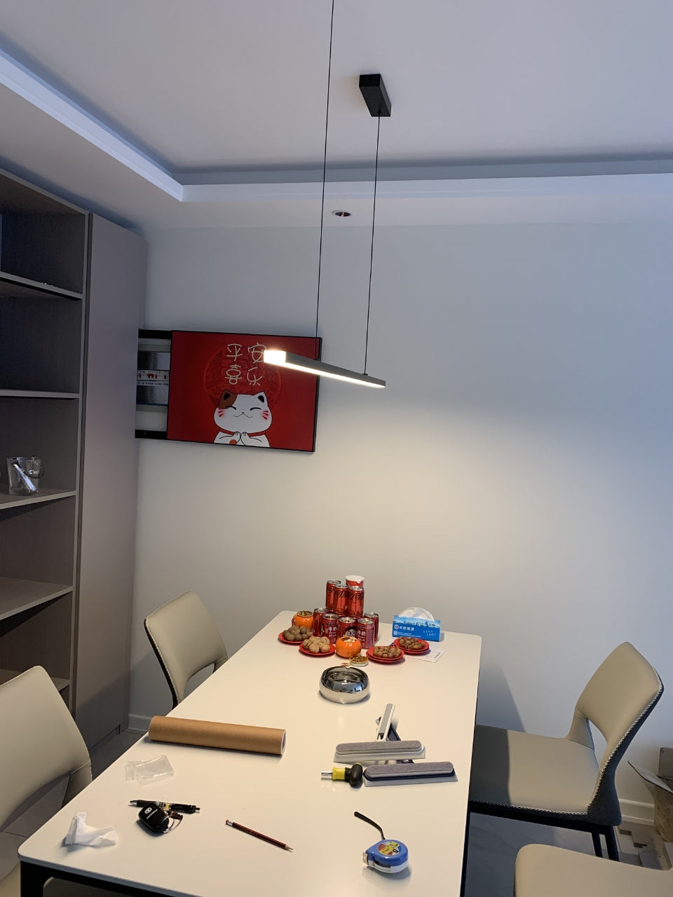 Linear Pendant Light Metal 39 in Adjustable Kitchen Island LED Warm White 3000K-6000K Modern Dining Room Hanging Lamp | Kalsten