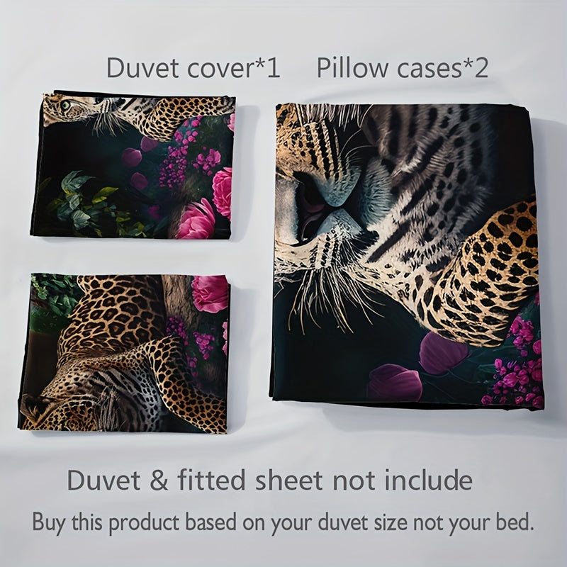 Luxurious Animal Print Bedding Set with Rose Pattern - 3-piece Noxord