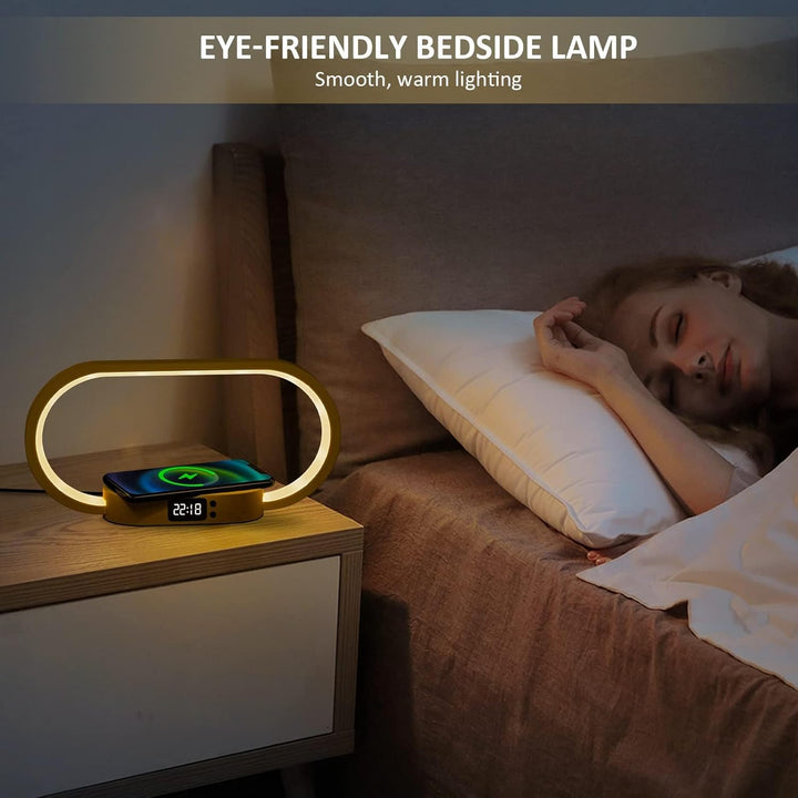 Wireless charging bedside lamp with clock – Lumora