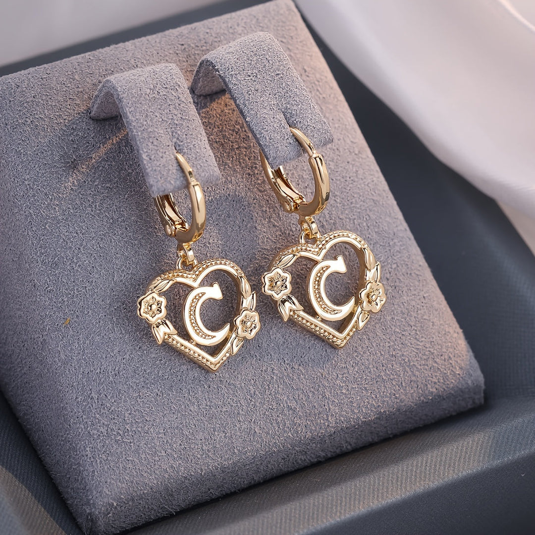 Kalsten | Dainty Initial Letter Heart Hoop Earrings