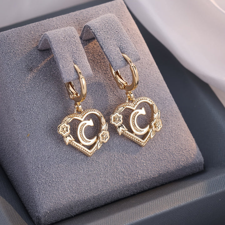 Kalsten | Dainty Initial Letter Heart Hoop Earrings