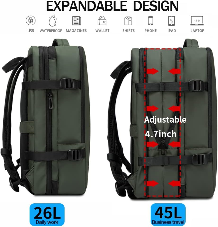 Expandable 26–45L Waterproof Travel Backpack with Laptop Sleeve & Duffle Carry | Kalsten