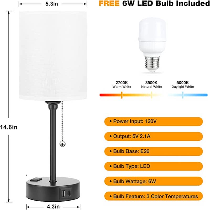 Elegant Table Lamp with Smart Charging Options and Three Colors Noxord