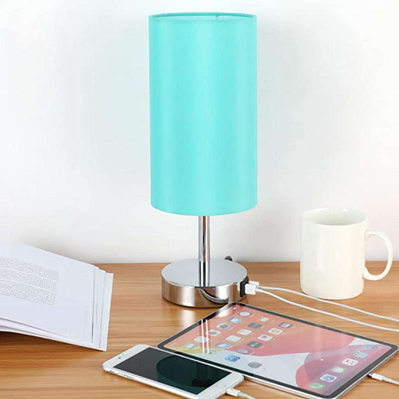 Lamp with USB connection Touch-Control Table Lamp for Bedroom Wood 3-stage dimmable Bedside Lamp with Round Linen Fabric Shade for Living Room, Student Dorm, Home Office | Noxord