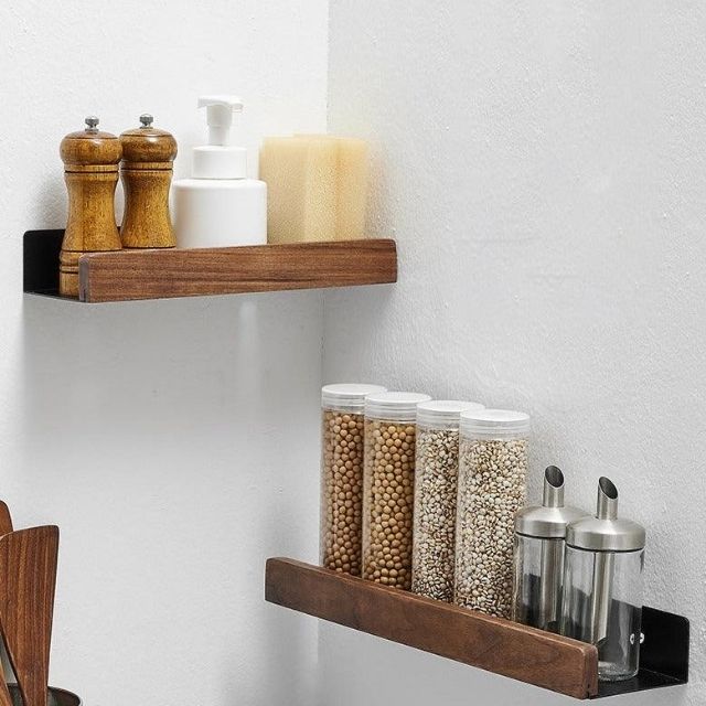 Solid wood bathroom organizer shelf without drilling
