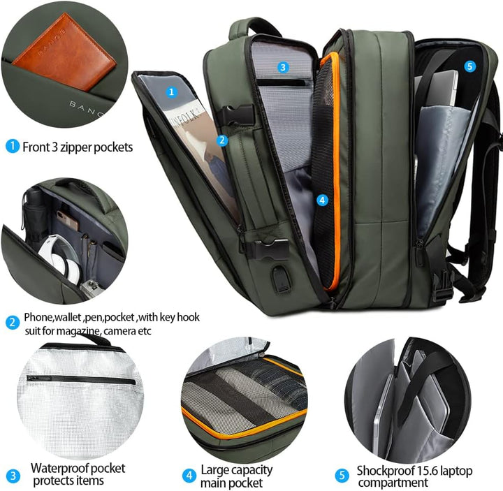 Expandable 26–45L Waterproof Travel Backpack with Laptop Sleeve & Duffle Carry | Kalsten