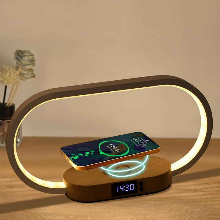 Wireless Charging Bedside Table Lamp with Clock – Lumora | Kalsten