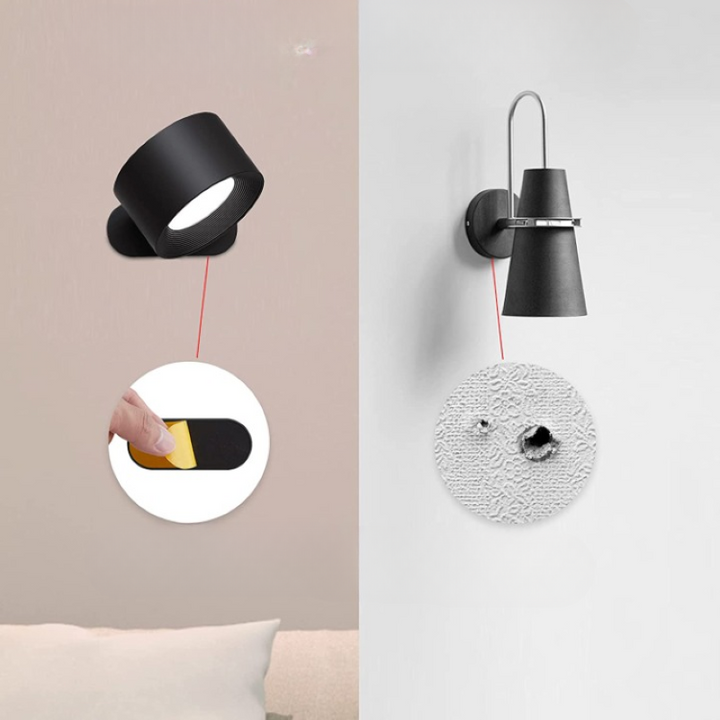 LED Wall Lights, Wall-mounted Lamps with Rechargeable Battery, 3 Color Temperatures & 3 Brightness Levels, 360° Rotatable Magnetic Ball, Wireless Wall Lights for Study, Reading, Nightstand | Noxord