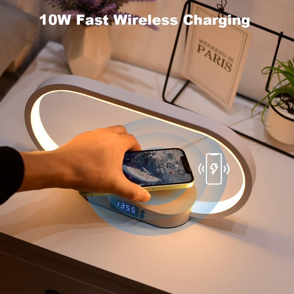 Wireless Charging Bedside Table Lamp with Clock – Lumora | Kalsten