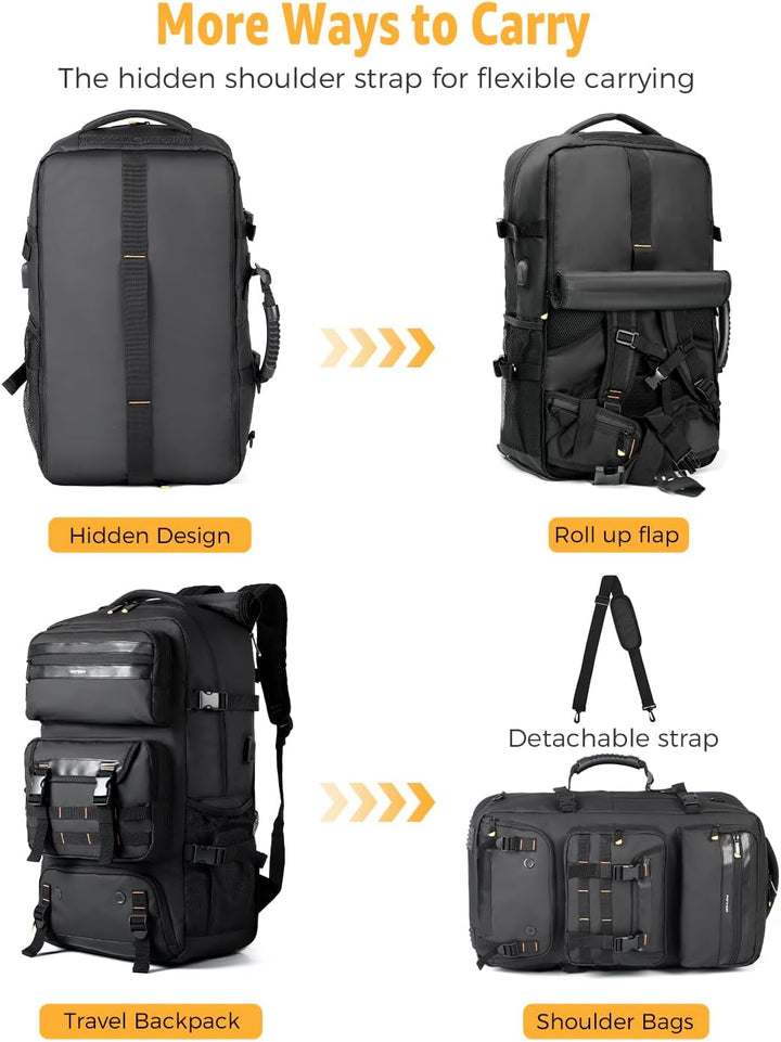 50L Flight-Ready Convertible Travel Backpack with Shoe Compartment & USB Port | Kalsten