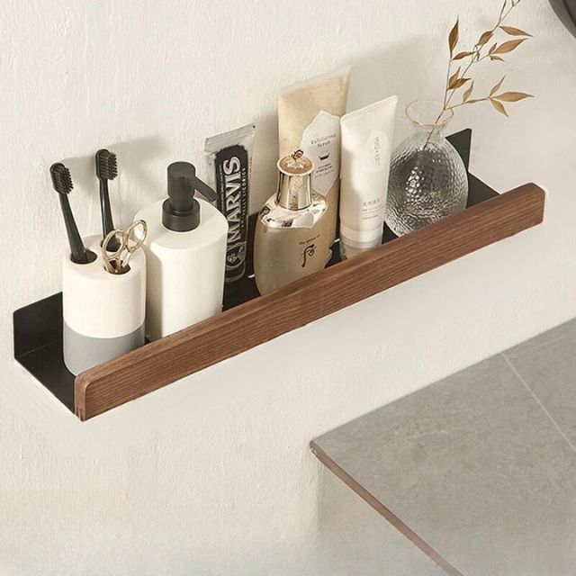 Solid Wood No-Drill Bathroom Shelf