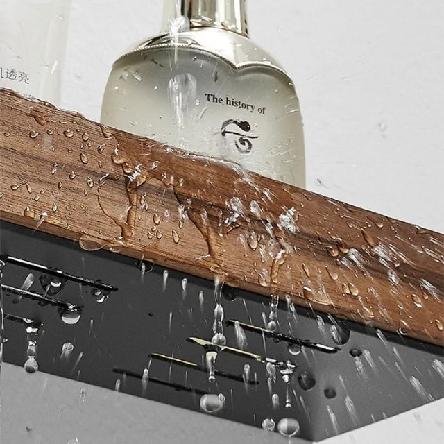 Solid wood bathroom organizer shelf without drilling