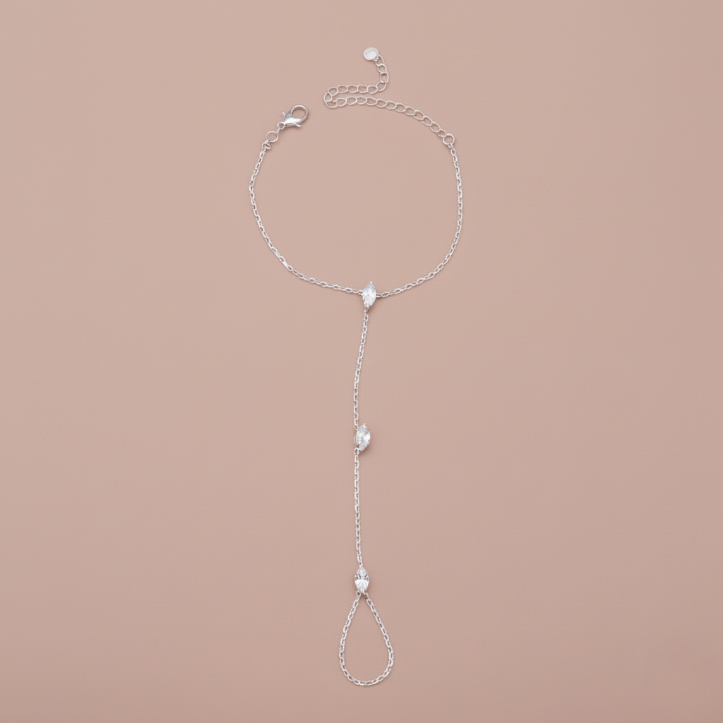Kalsten | Adjustable Finger Ring Bracelet made of Stainless Steel with Crystals