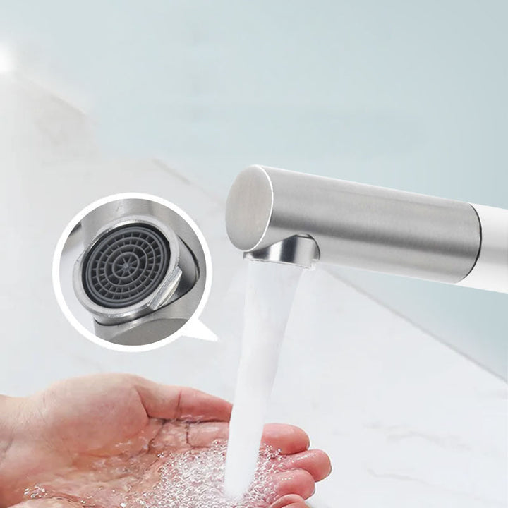 Kalsten | Modern Vessel Sink Faucet Stainless Steel Single Handle Low Arc Pull Down Vessel Faucet