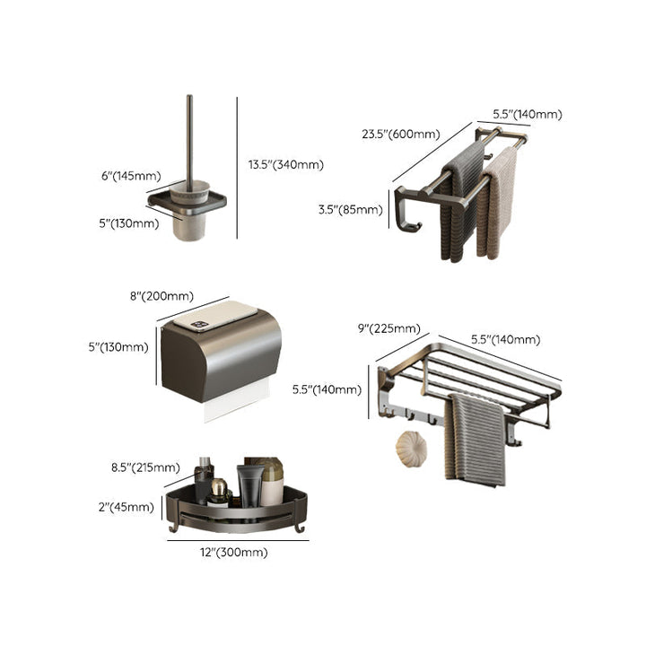 Kalsten | Contemporary Bathroom Accessory Set Grey Aluminum Bathroom Accessory Kit