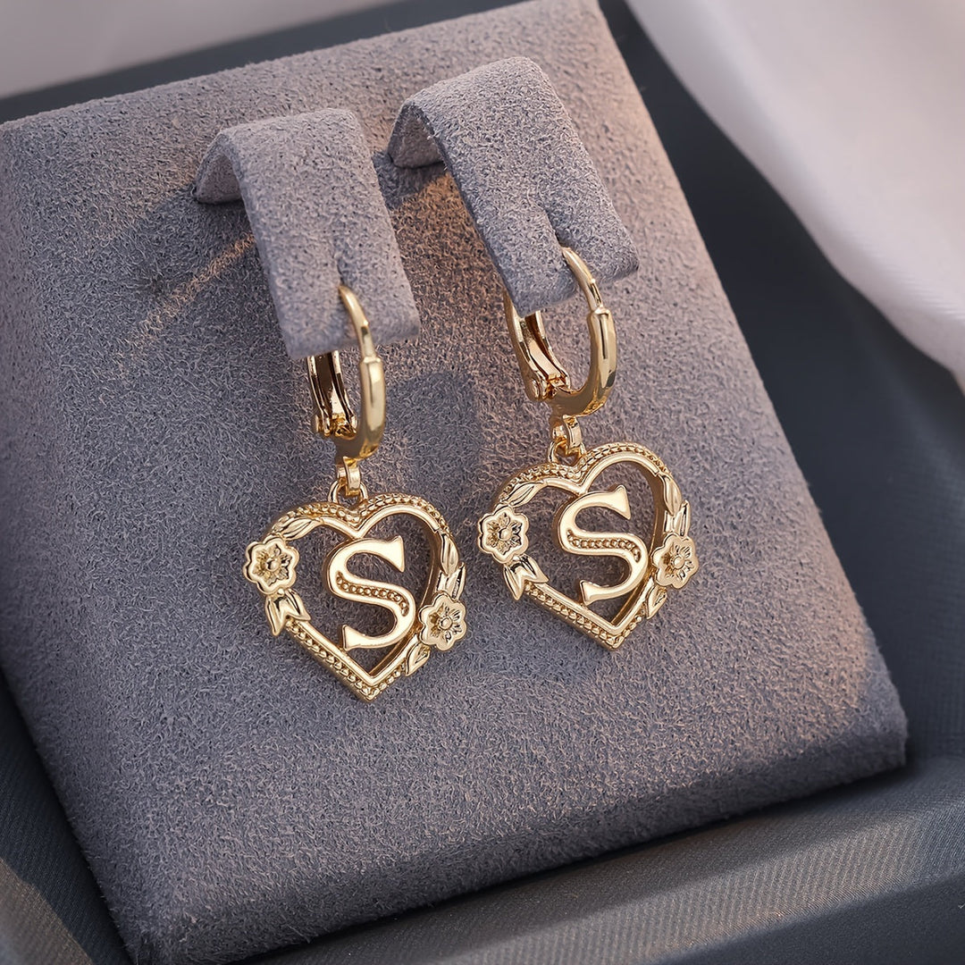 Kalsten | Dainty Initial Letter Heart Hoop Earrings