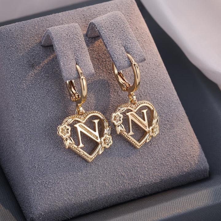 Kalsten | Dainty Initial Letter Heart Hoop Earrings