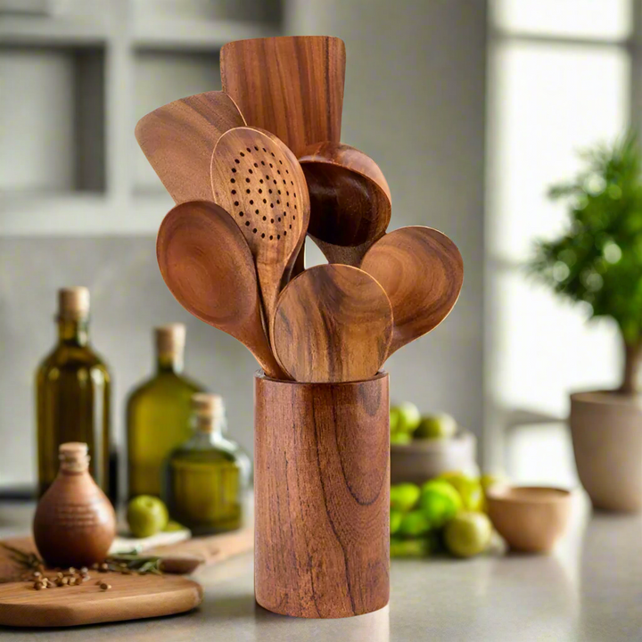 TeakChef Kitchen Set – Sustainable Antibacterial Kitchen Utensils made of Teak Wood | Kalsten