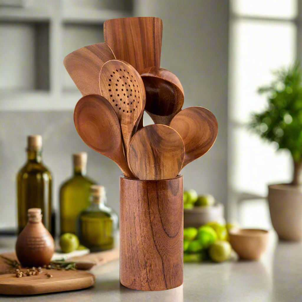 TeakChef Kitchen Set – Durable Antibacterial Kitchen Utensils made of Teak Wood | Kalsten