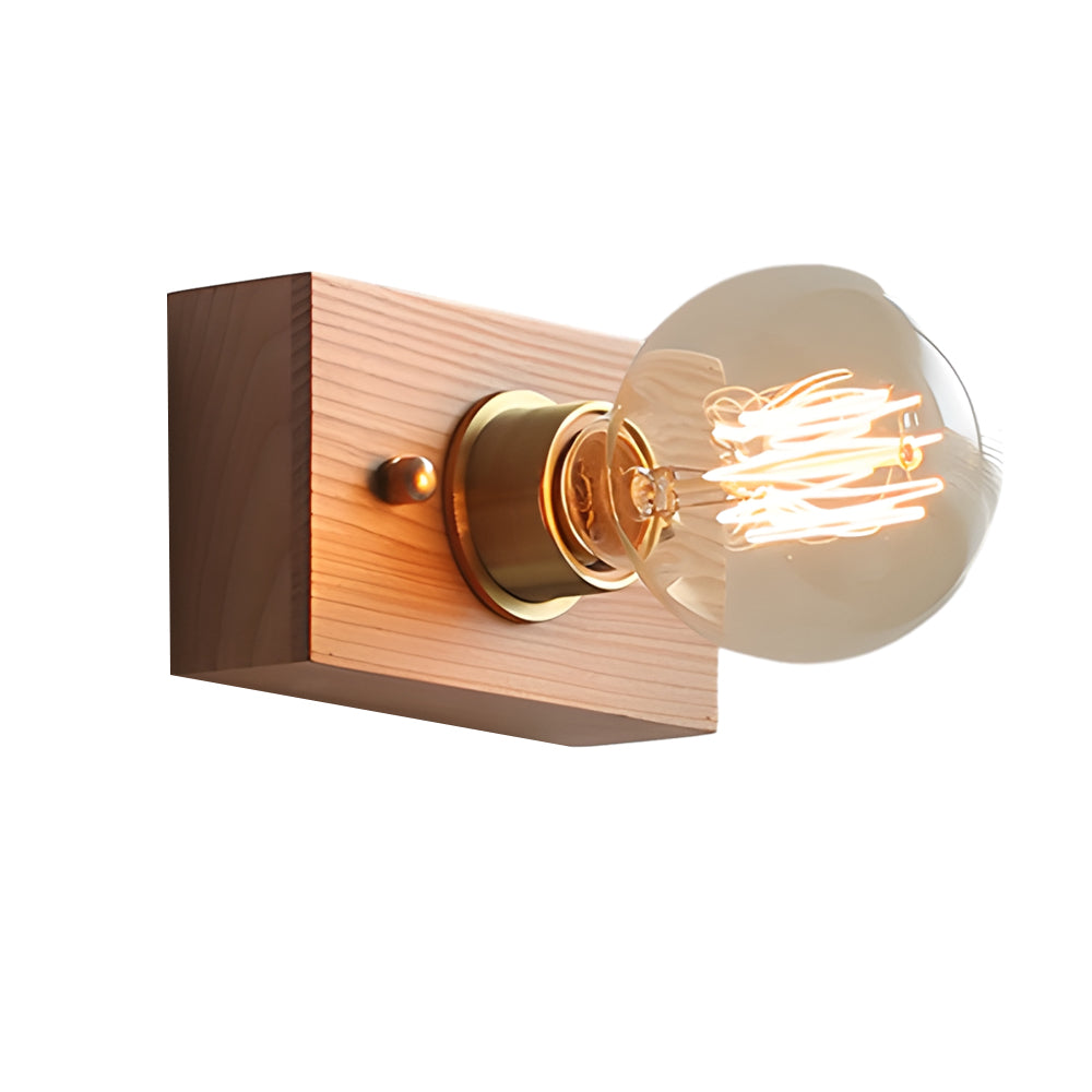 Round/Square Vintage Walnut Wood Wall Lamp 1-light with Pull Chain Switch | Noxord