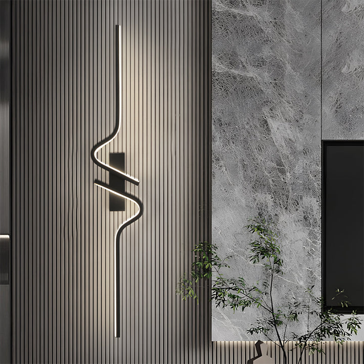 Minimalist Long Wave Aluminum Black Decorative LED Wall Lamp | Noxord