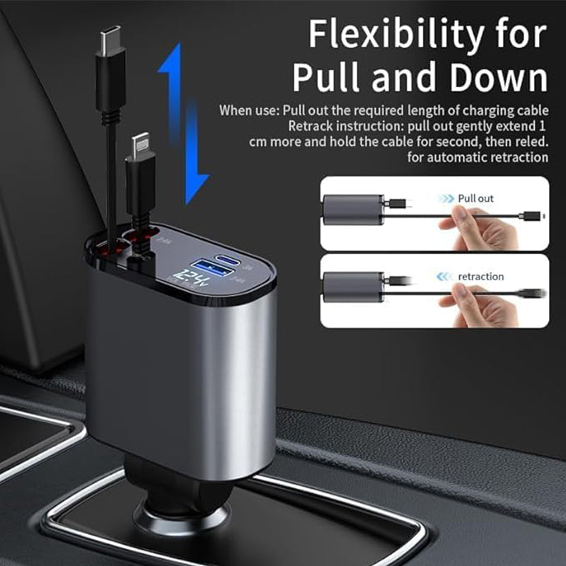 4-in-1 Car Charger with Retractable Cable | Kalsten