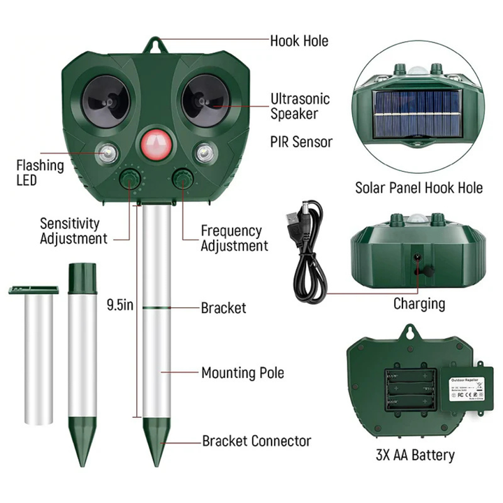 Kalsten | Repeller Solar Ultrasonic Bird Repeller Outdoor Waterproof Yard