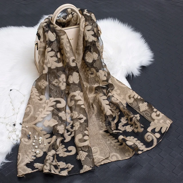 Kalsten | Silk scarf with cut flowers hollow motif