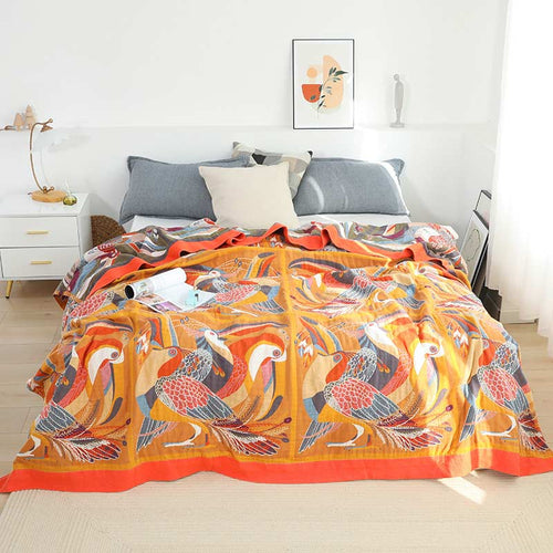 Reversible Organic Cotton Quilt with Toucan Bird Pattern
