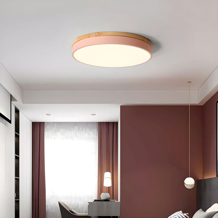 Natural Wood Flush Mount Ceiling Light