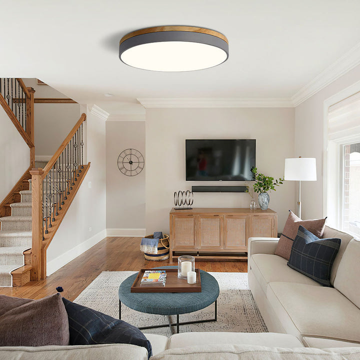 Natural Wood Flush Mount Ceiling Light