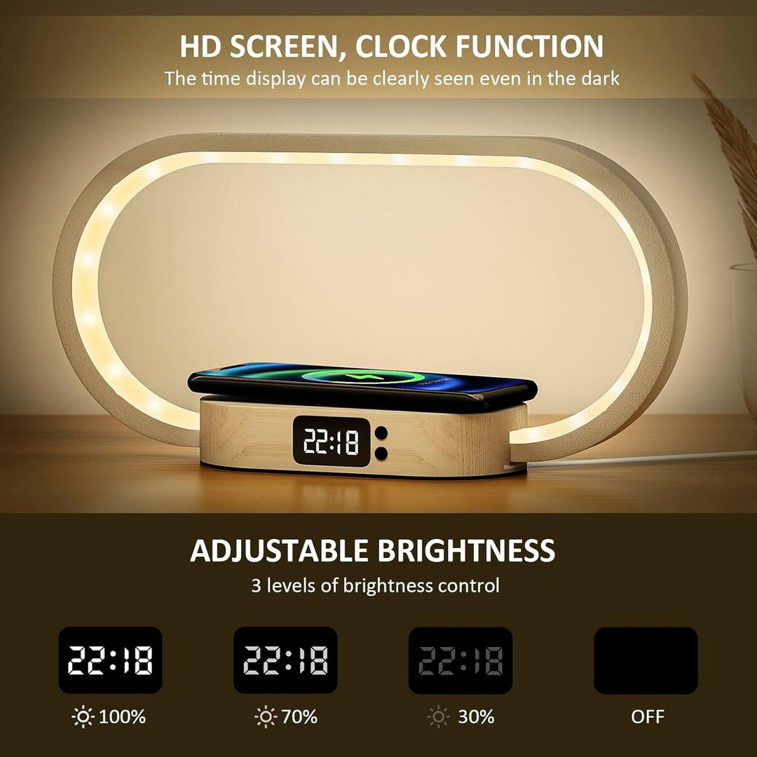 Wireless Charging Bedside Table Lamp with Clock – Lumora | Kalsten